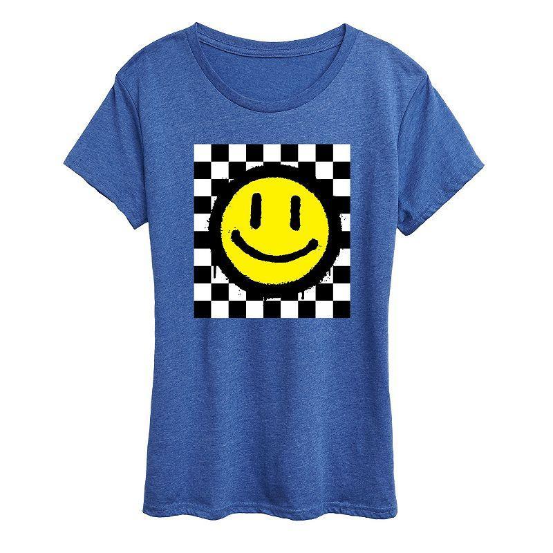 Womens Checkerboard Retro Smile Graphic Tee Black Product Image