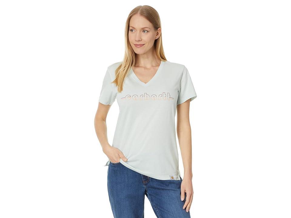 Carhartt Relaxed Fit Lightweight Short Sleeve Carhartt Graphic V-Neck T-Shirt (Dew Drop) Women's Clothing Product Image