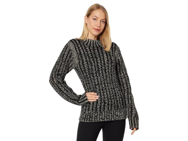 Blanc Noir Lurex Cable Knit Sweater (Black Women's Clothing Product Image