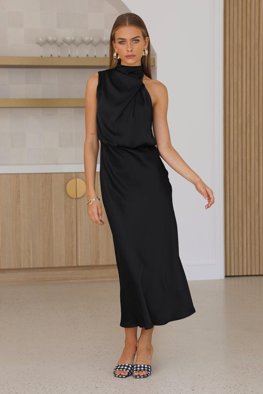 Switch Over Satin Midi Dress Black Product Image