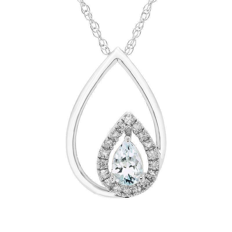 Boston Bay Diamonds Sterling Silver Diamond Accent & Gemstone Pear Shape Pendant Necklace, Womens Blue Product Image