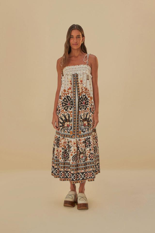 Flower Fan Tapestry Off-White Midi Dress Product Image