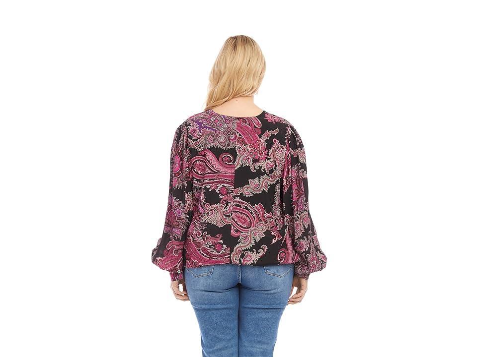 Karen Kane Plus Size V-Neck Blouse (Paisley) Women's Clothing Product Image