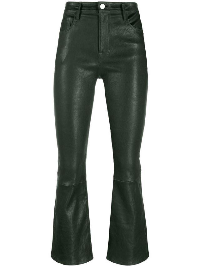 FRAME Le Crop Leather Flared Trousers In Green Product Image