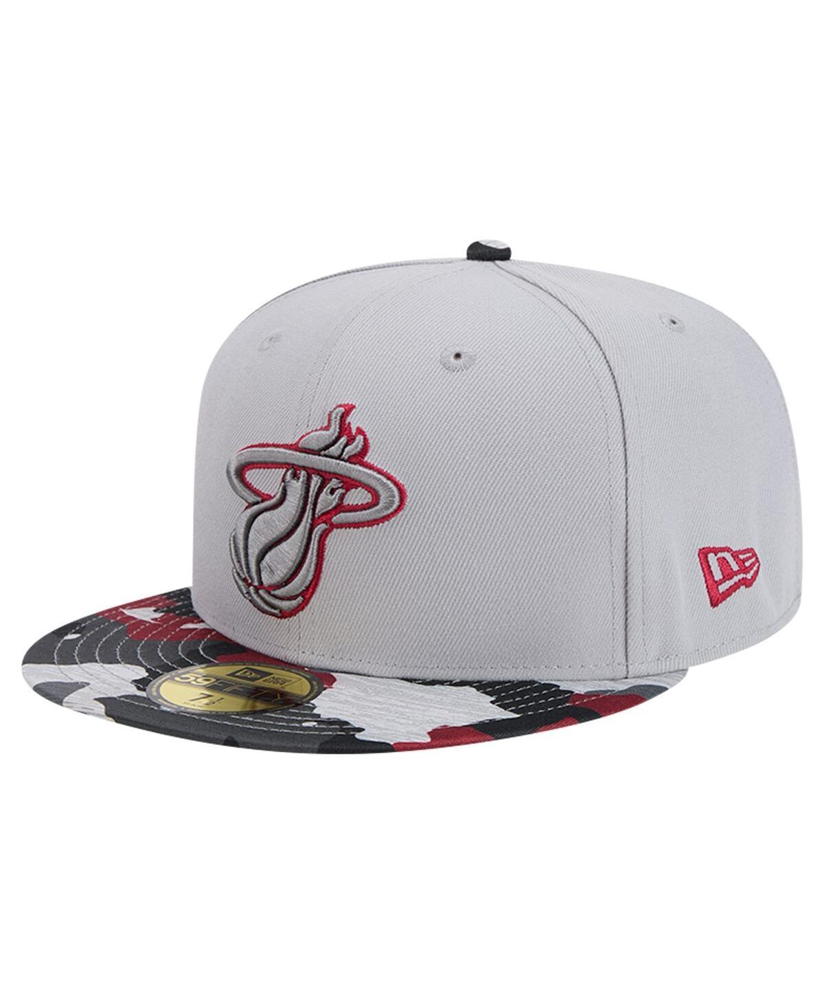 Mens New Era Gray Miami Heat Active Color Camo Visor 59FIFTY Fitted Hat Product Image