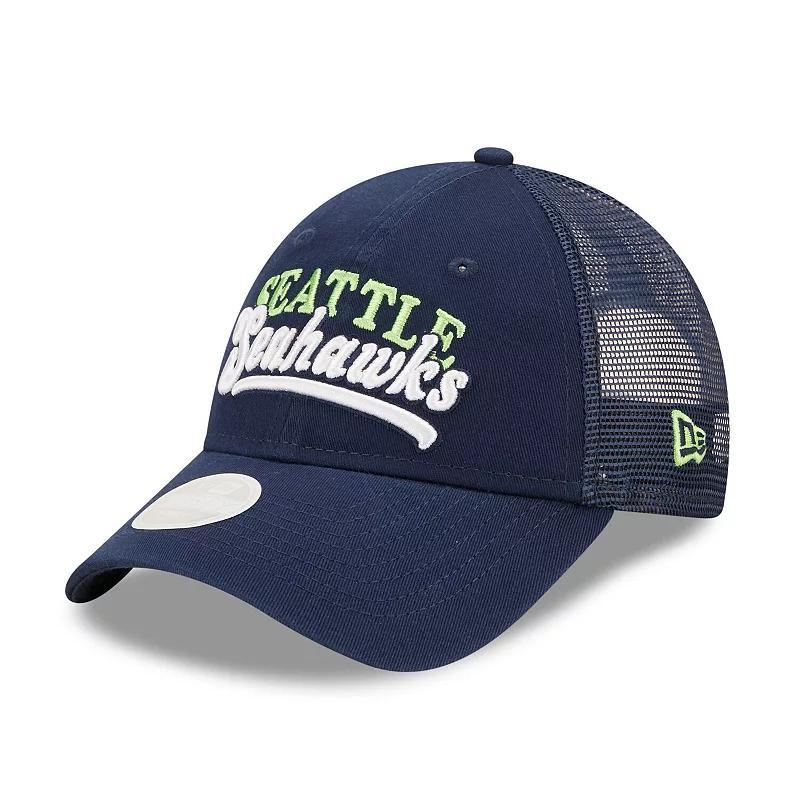 Womens New Era College Seattle Seahawks Team Trucker 9FORTY Snapback Hat, Blue Product Image