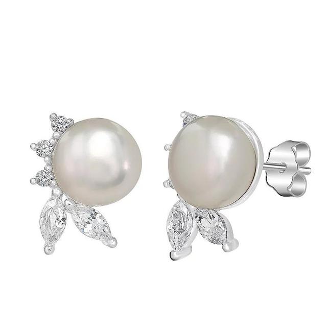 Gemistry Sterling Silver Freshwater Cultured Pearl & Cubic Zirconia Leaf Stud Earrings, Womens Product Image