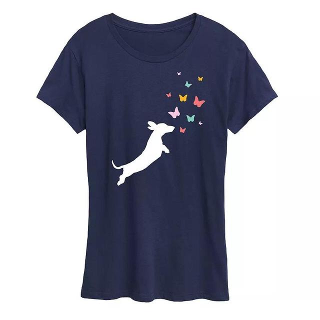 Womens Dachshund Chasing Butterflies Graphic Tee Product Image