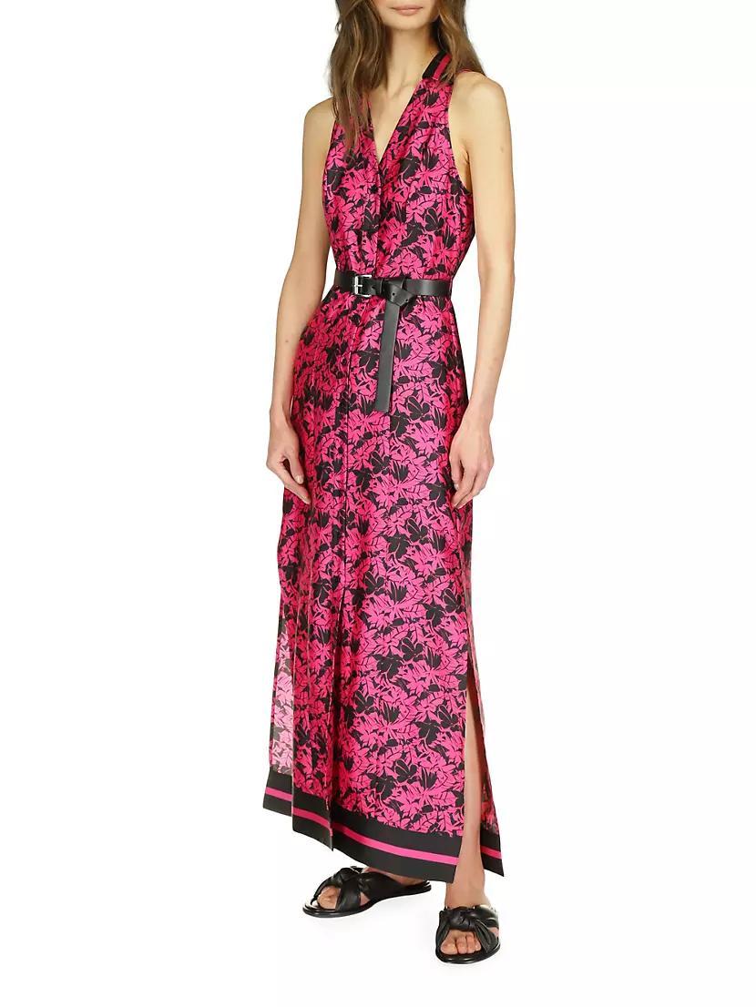 Palm Belted Floral Satin Maxi Dress Product Image