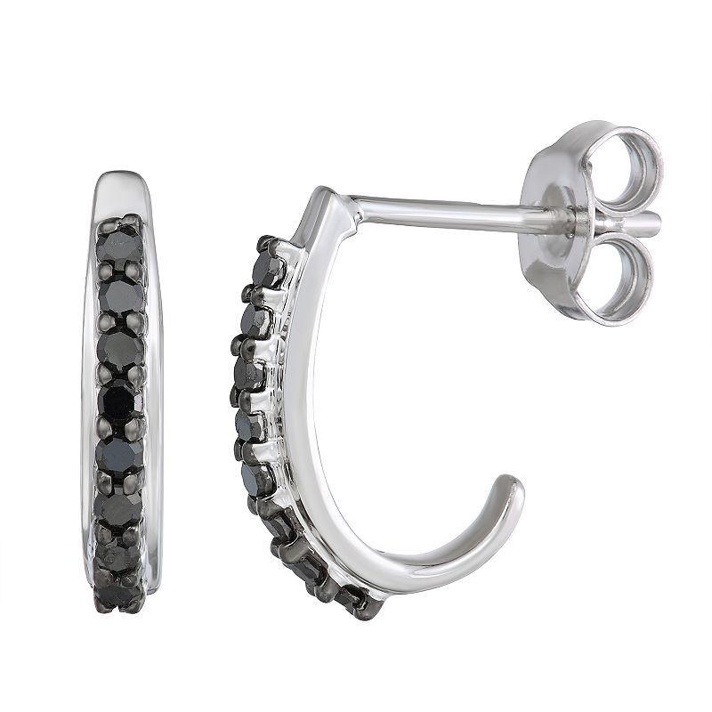 1/4 Carat T.W. Black Diamond J Hoop Earrings, Womens, Silver Tone Product Image