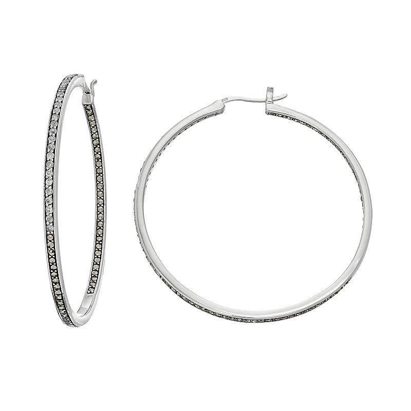 Lavish by TJM Sterling Silver White Topaz & Marcasite Hoop Earrings, Womens, Grey Product Image