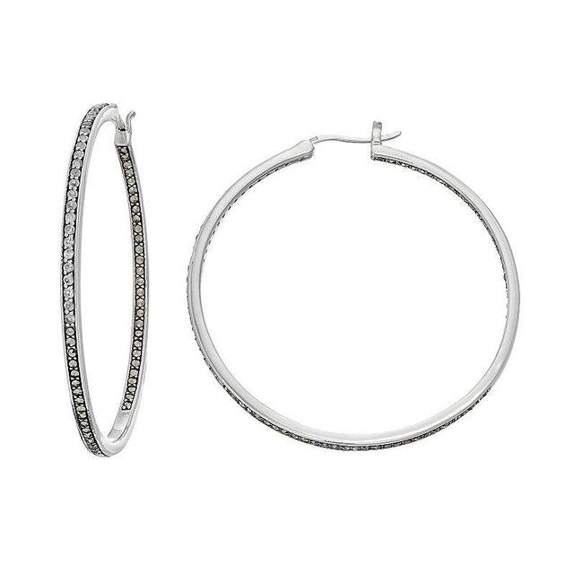 Lavish by TJM Sterling Silver White Topaz & Marcasite Hoop Earrings, Womens, Grey Product Image