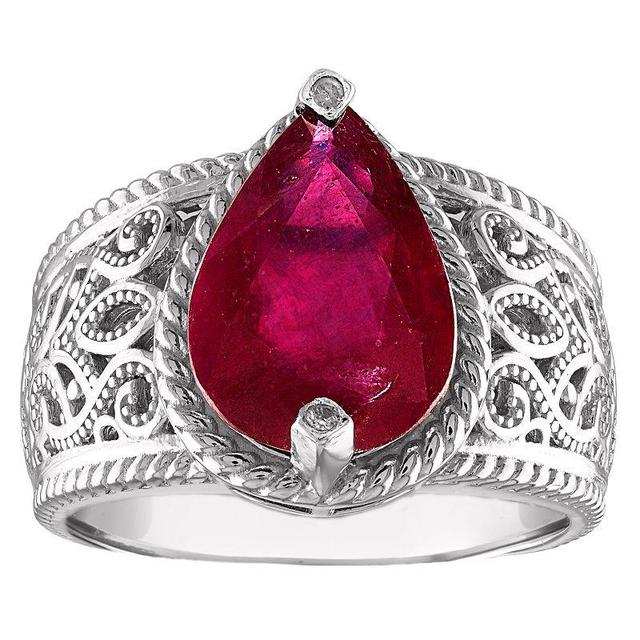 Designs by Gioelli Sterling Silver Ruby & Diamond Accent Filigree Ring, Womens Product Image