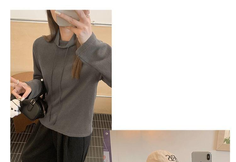 Long-Sleeve Plain Mock Neck Plain T-Shirt Product Image