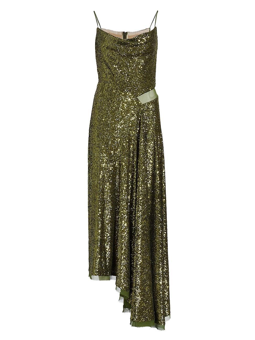 Womens Asymetric Sequin & Chiffon Slipdress Product Image