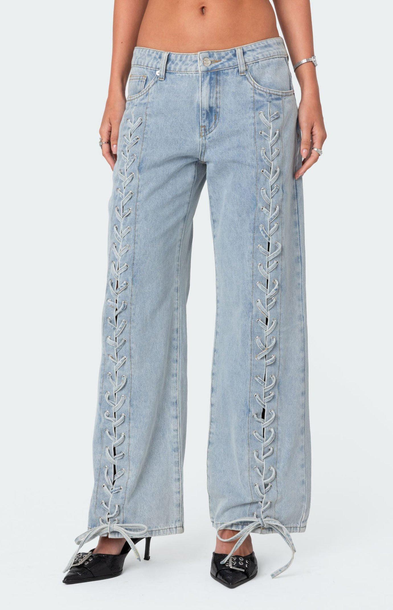 Edikted Women's Laced Up Low Rise Jeans Product Image