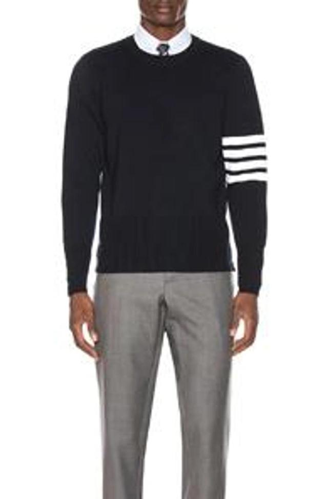 Navy Cashmere Striped Armband Pullover In Dark Grey Product Image