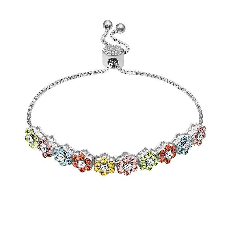 Brilliance Silver Tone Multi Color Crystal Flower Adjustable Bracelet, Womens Silver Tone Team Product Image