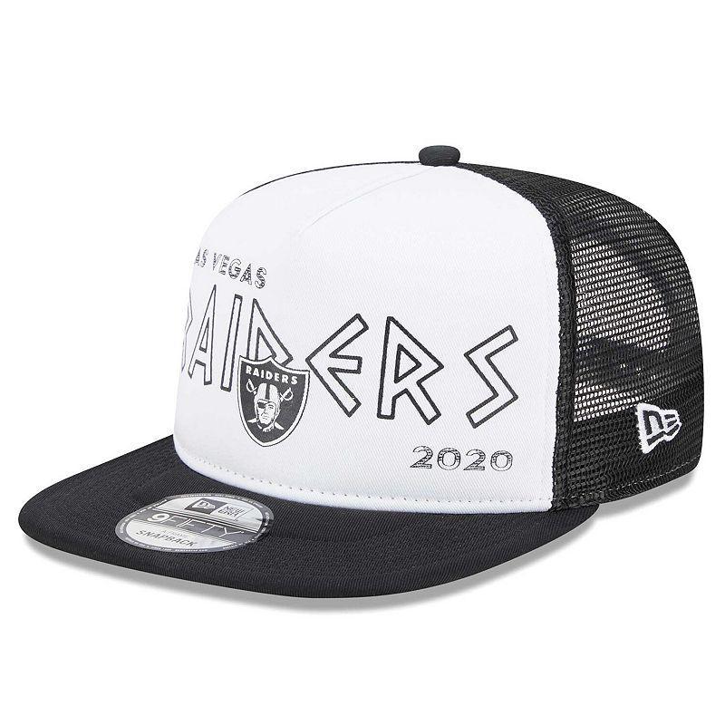 Mens New Era White/Black Las Vegas Raiders Banger 9FIFTY Trucker Snapback Hat Product Image