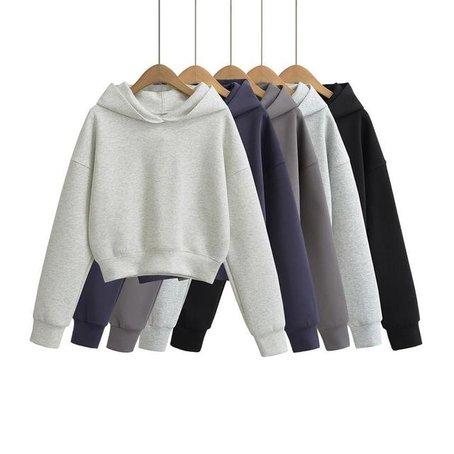 Crewneck Plain Crop Hoodie Product Image