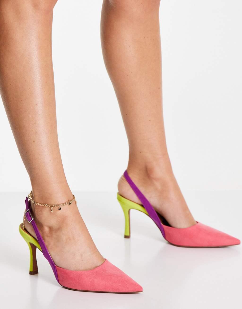 ASOS DESIGN Samber slingback stiletto heels in multi Product Image