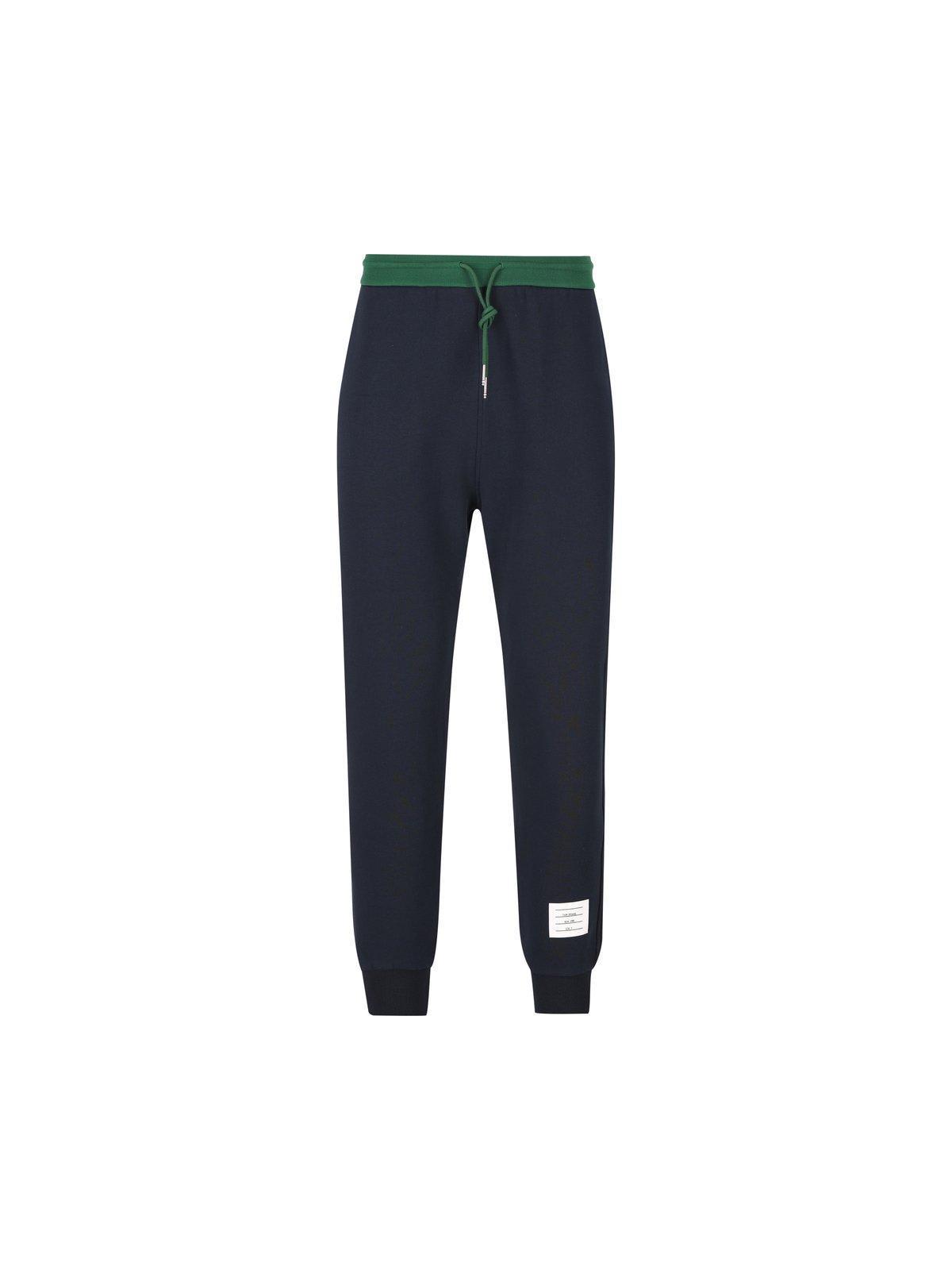 THOM BROWNE Logo Patch Drawstring Pants In Blue Product Image