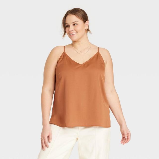 Womens Plus Size Matte Satin Essential Cami - A New Day Brown 4X Product Image