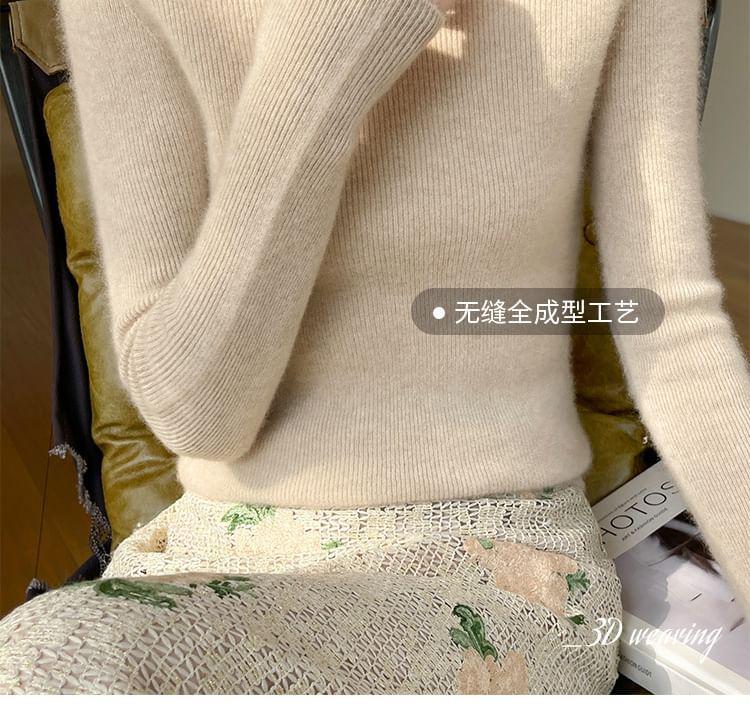 Mock Neck Plain Ribbed Knitted Sweater Product Image