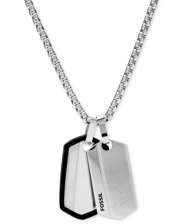 Fossil Mens Chevron Stainless Steel Dog Tag Necklace Product Image