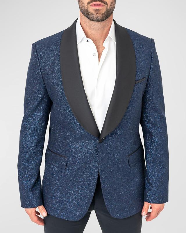 Maceoo Men's Allover-Sparkle Shawl Ceremonial Blazer - Size: SMALL - Blue Product Image