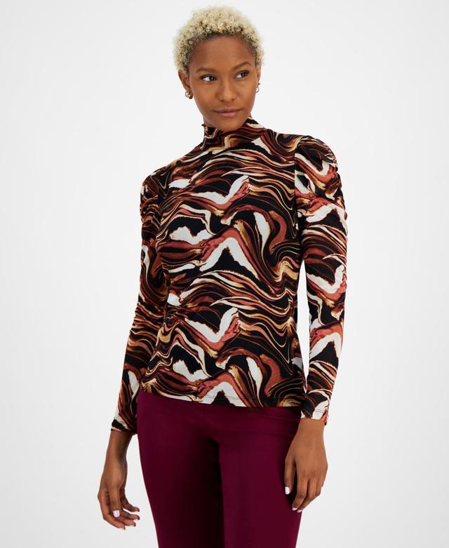 Bar Iii Womens Printed Mock-Neck Long-Sleeve Mesh Top, Created for Macys Product Image