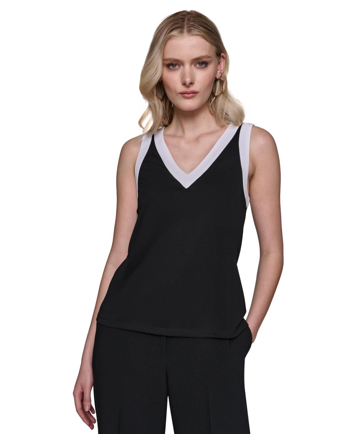 Karl Lagerfeld Womens Mixed-Media Sleeveless Top - Blk Product Image