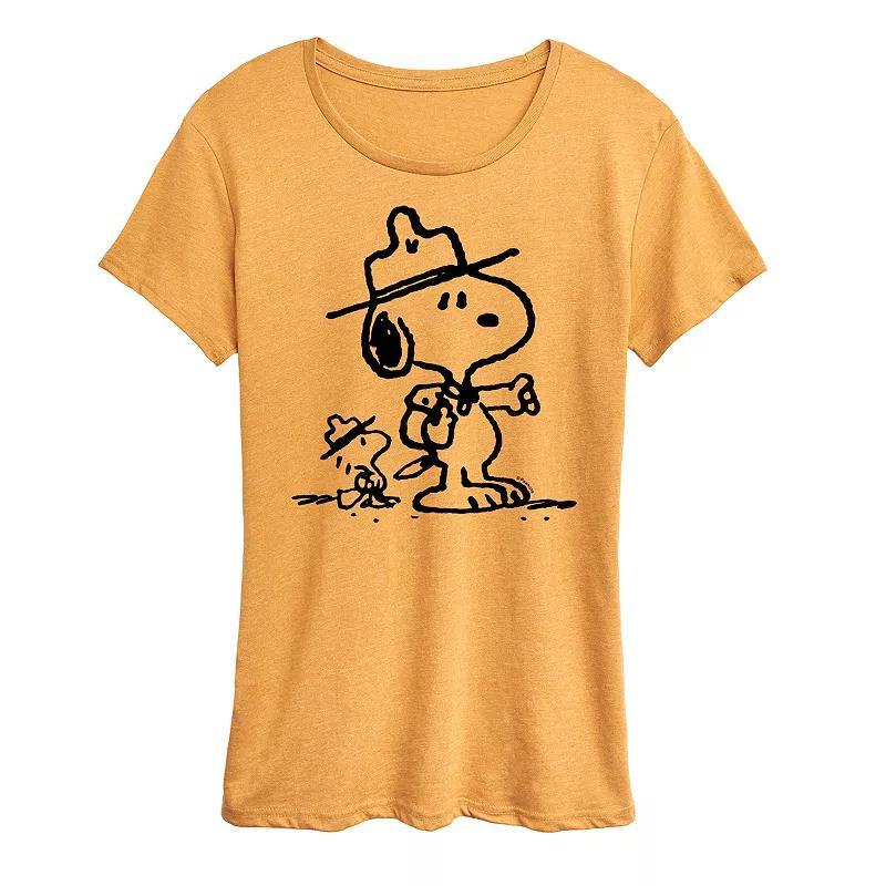 Womens Peanuts Snoopy & Woodstock Scout Pals Graphic Tee Grey Green Product Image