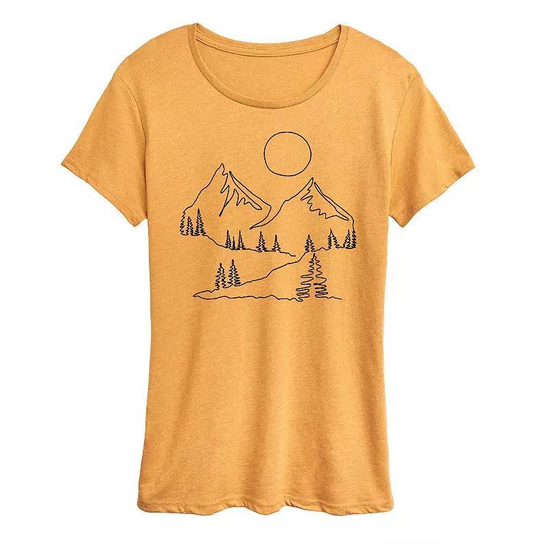 Womens Mountain Line Drawing Graphic Tee Grey Dark Red Product Image