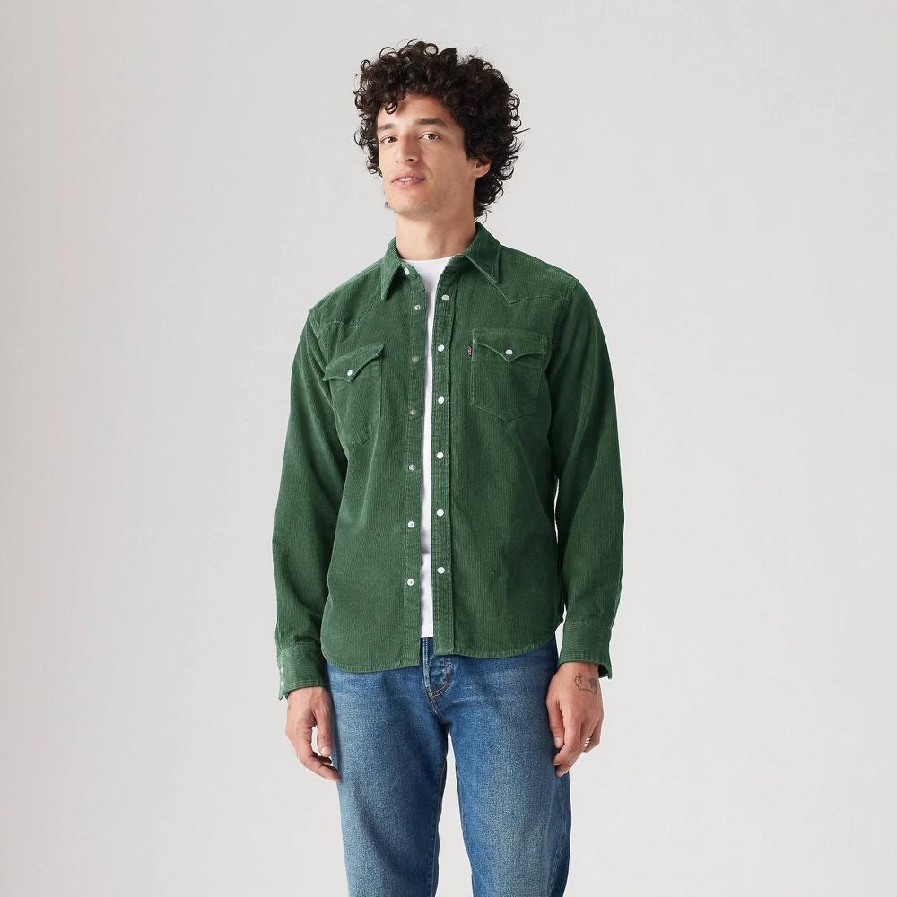 Levis Mens Western Classic Fit Long Sleeve Button-Down Shirt - Python Green Corduroy Product Image