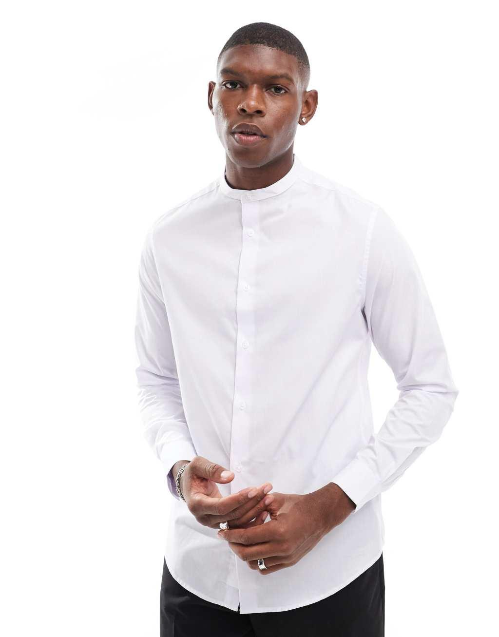 ASOS DESIGN regular shirt with band collar in white Product Image