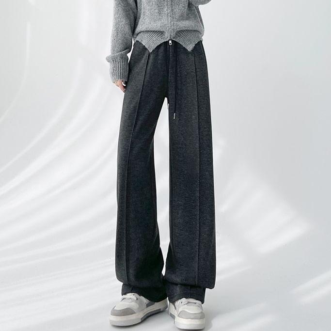 Drawstring Waist Herringbone Wide Leg Sweatpants Product Image