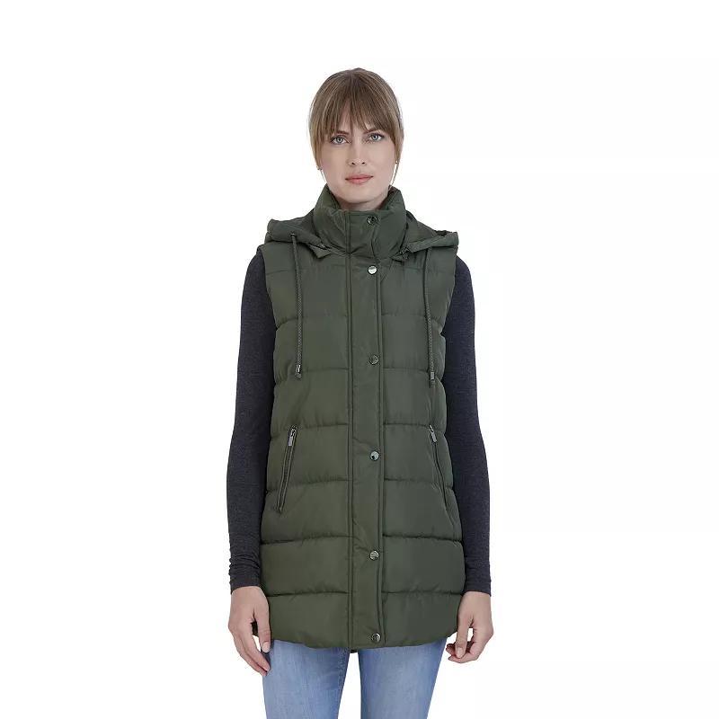 Womens Sebby Collection Long Puffer Vest Black Product Image