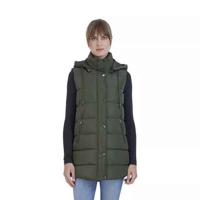 Sebby Collection Womens Long Puffer Vest with Detachable Hood Product Image