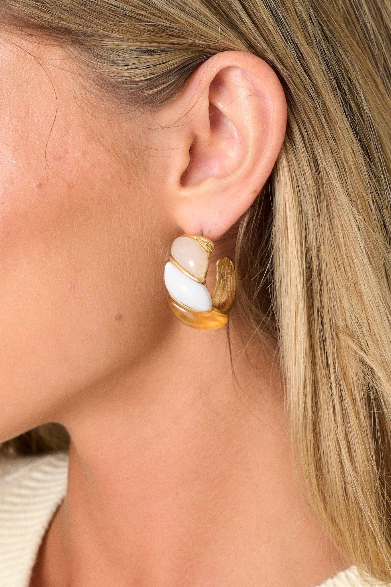 Out And About Gold Multi Color Crescent Hoop Earrings Product Image