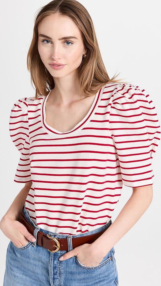 English Factory Stripe Pleated Puff Sleeve Top | Shopbop Product Image