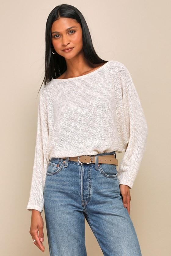 Perfect Mix Heather Ivory Dolman Sleeve Sweater Top Product Image