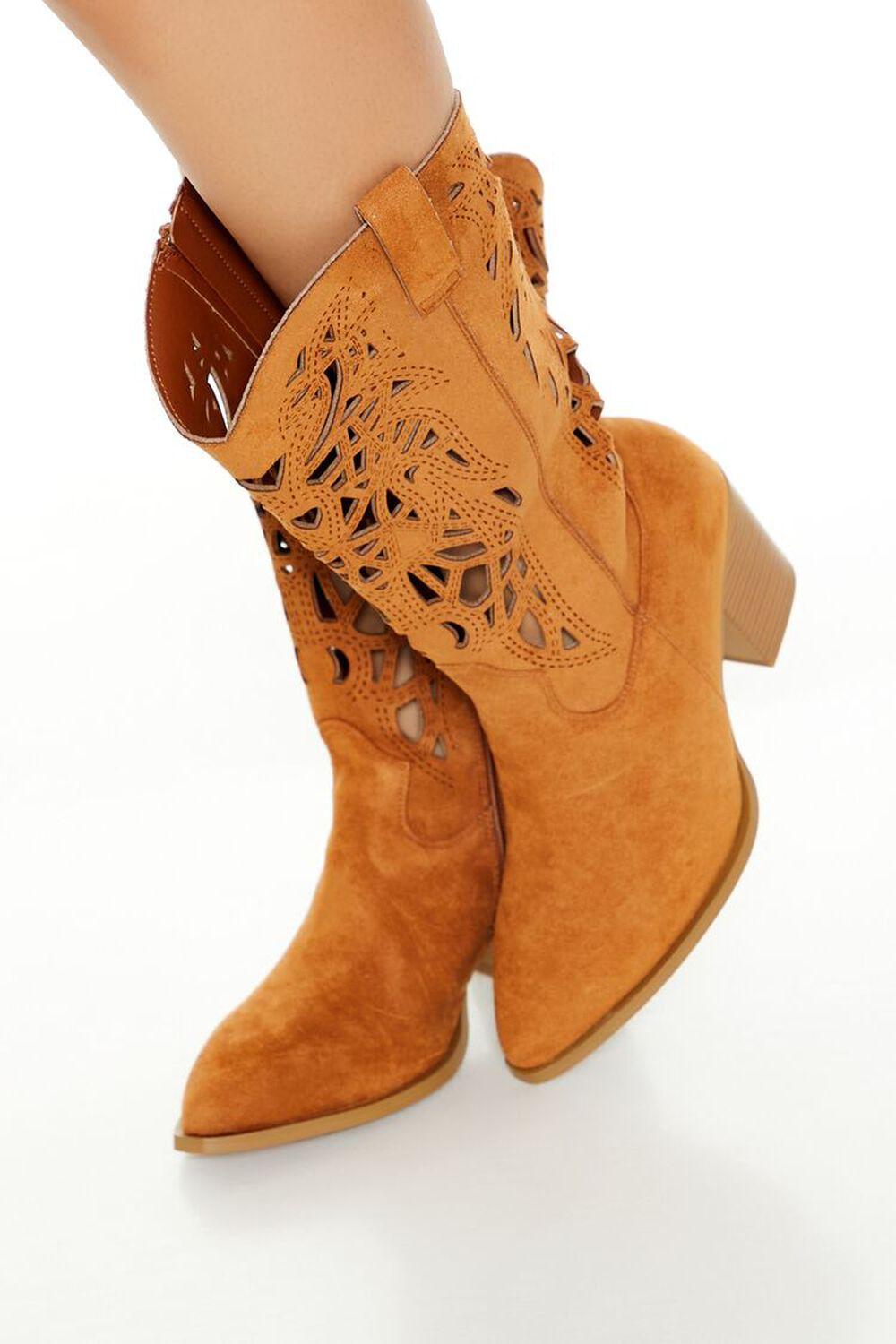 Faux Suede Cutout Cowboy Booties (Wide) | Forever 21 Product Image