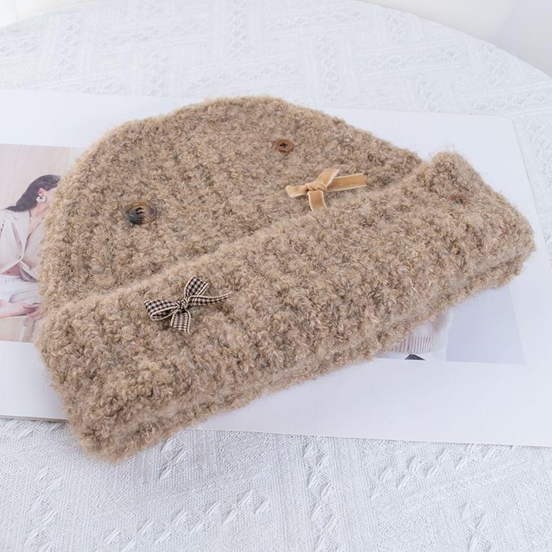 Ribbon Buttoned Knit Beanie product image