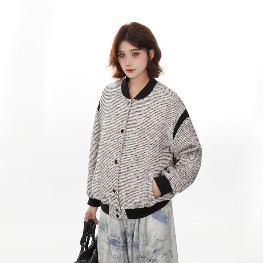 Melange Button Bomber Jacket Product Image