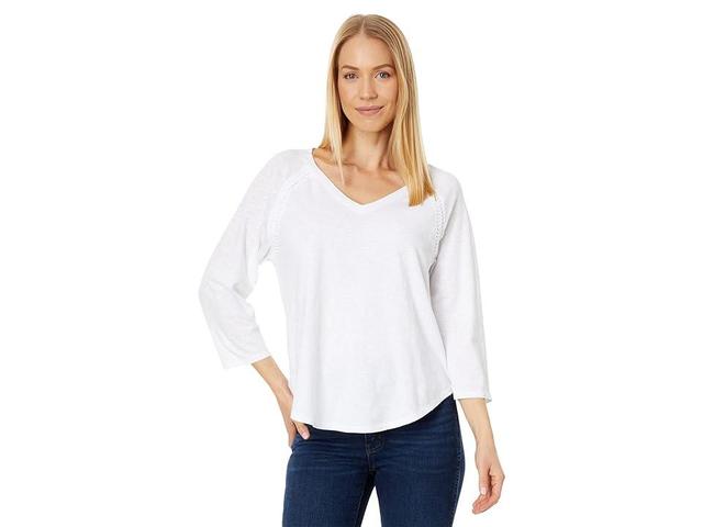 Mod-o-doc Lightweight Slub Jersey 3/4 Sleeve Twist Trim Top (White) Women's Clothing Product Image