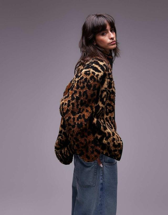 Topshop jacquard borg fleece in leopard Product Image