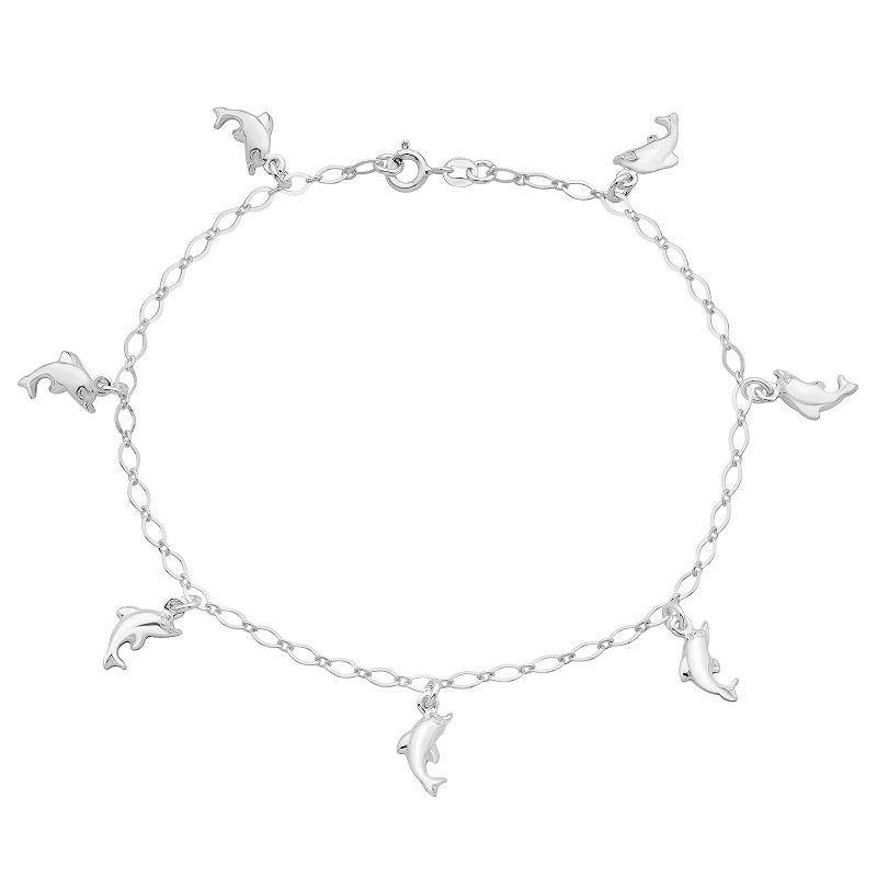 Sterling Silver Dolphin Anklet, Womens Product Image