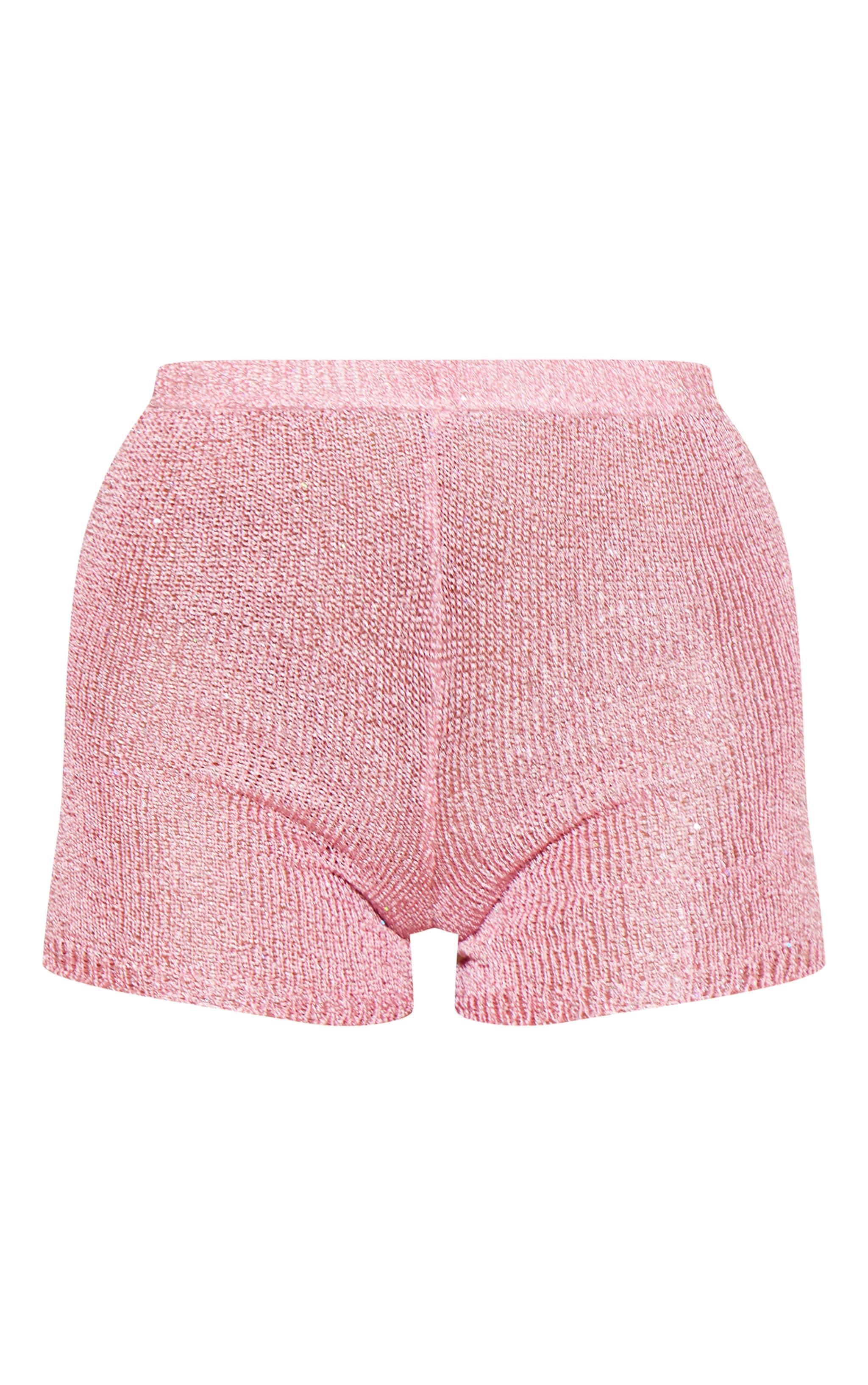 Pink Sequin Knit Shorts Product Image