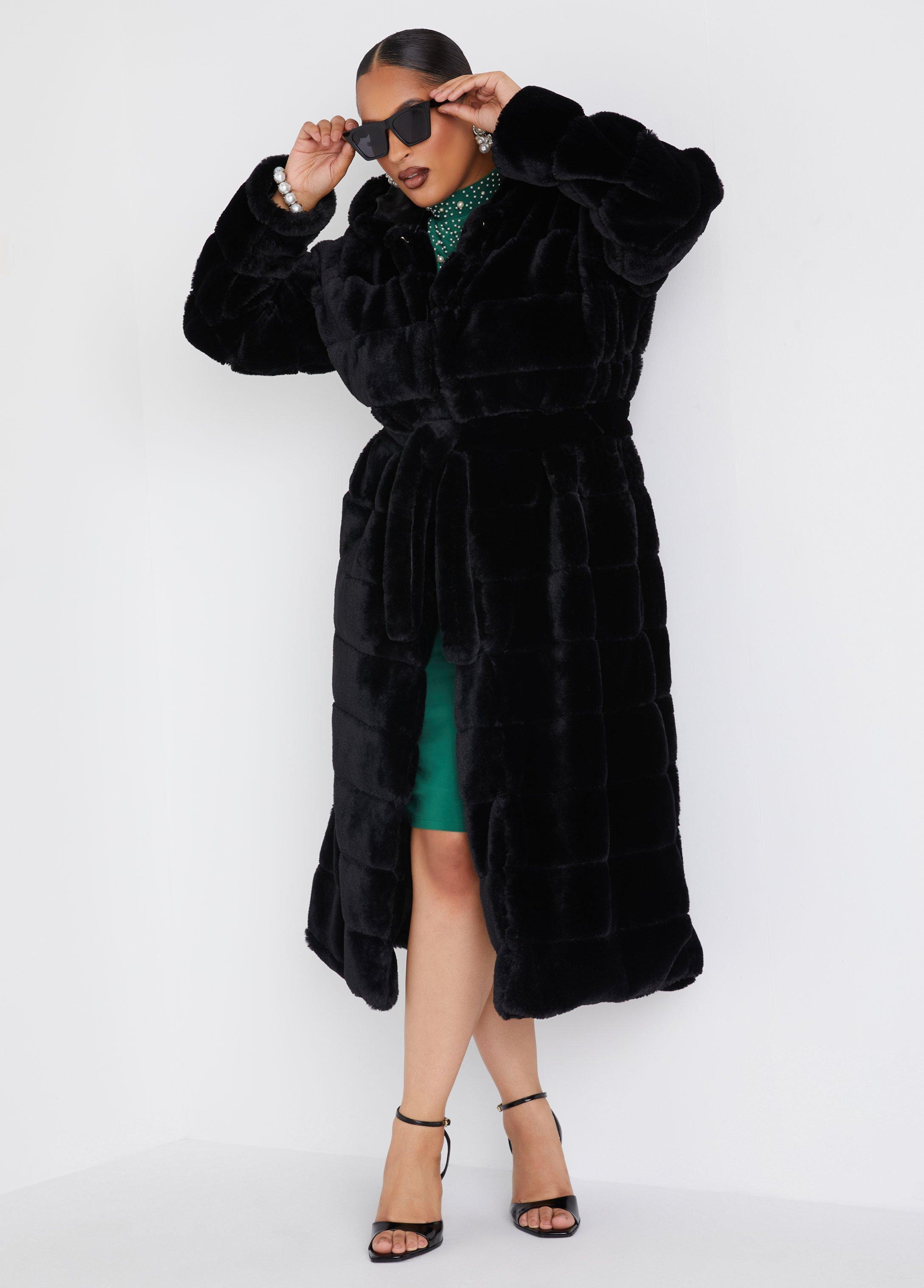 Hooded Faux Fur Coat Product Image